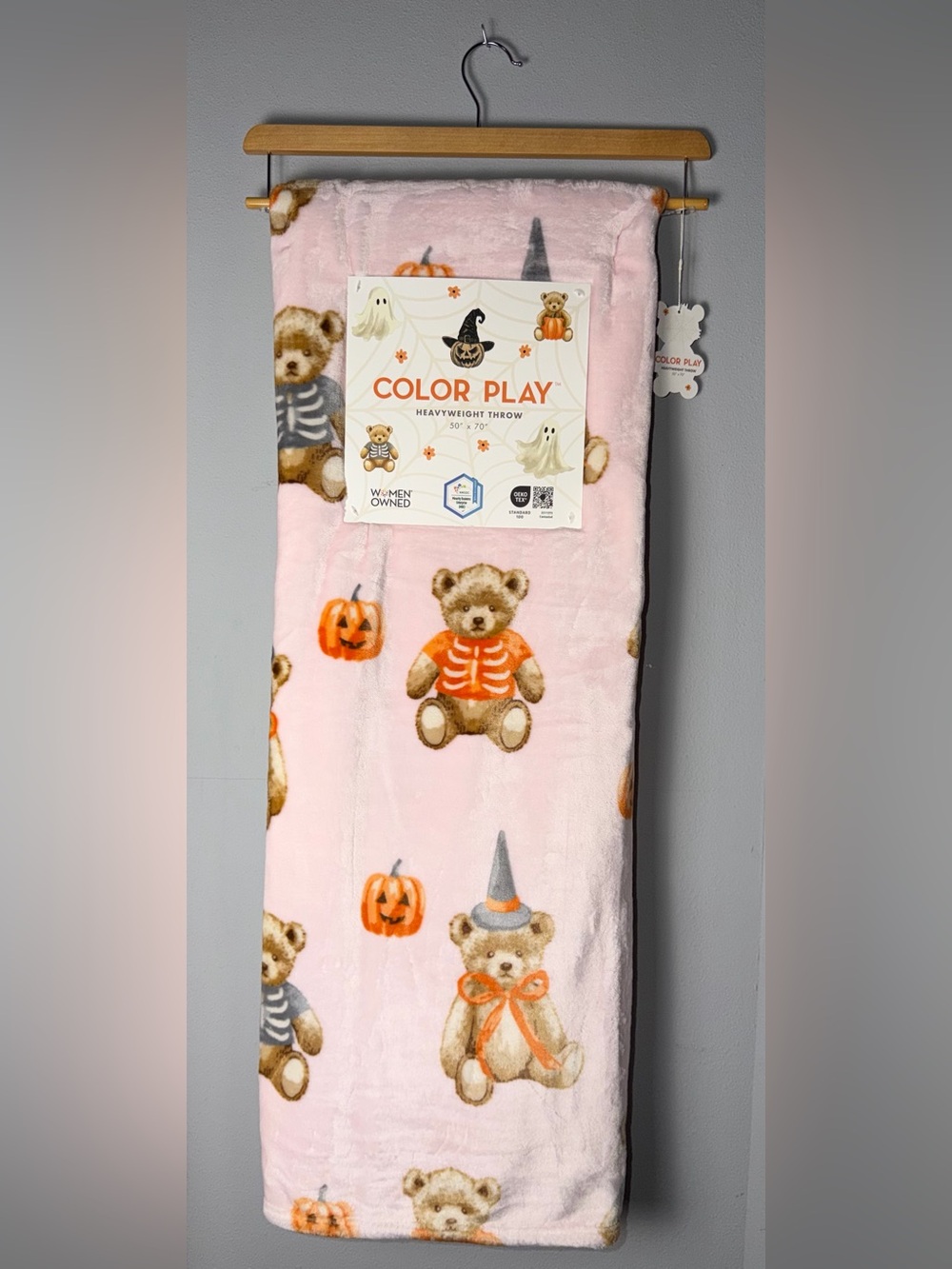 Pink Teddy Bear Halloween Throw Blanket